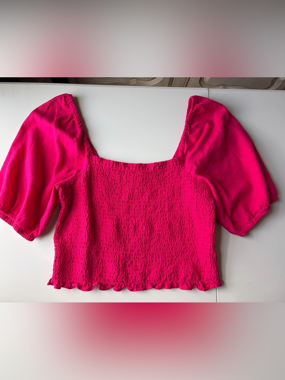 Universal Thread Bright Pink Smocked Square-Neck Crop Top Sz Large